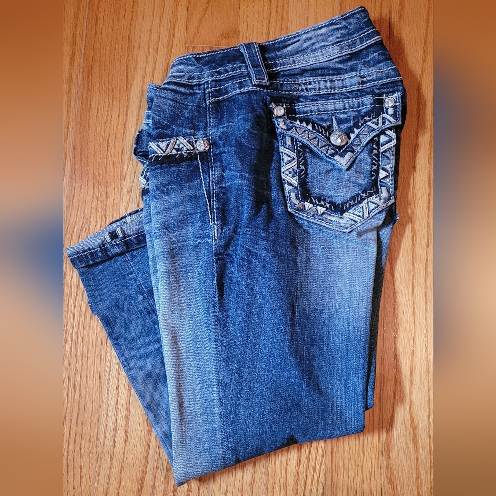 MISS ME Dark Blue Jean Capri with Embellished Pockets